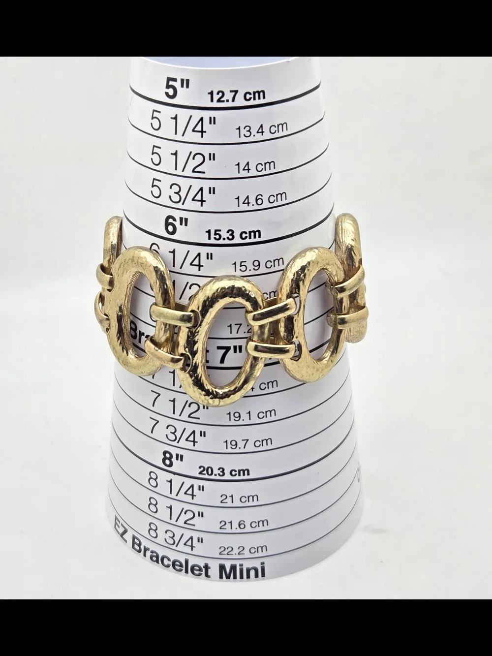 Vintage Hammered Gold Tone Oval Link Statement Bracelet
